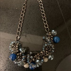Silver necklace with blue beads